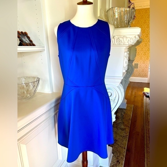 Ted BAKER LONDON royal blue scuba sleeveless skater dress size 4 or US large - Picture 1 of 13